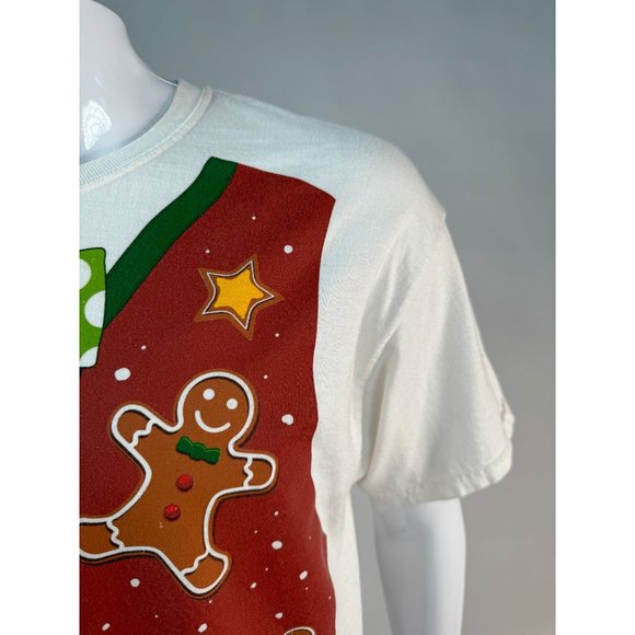 Christmas Holiday Gildan Faux Vest Gingerbread TShirt Large White Cotton - Picture 5 of 16